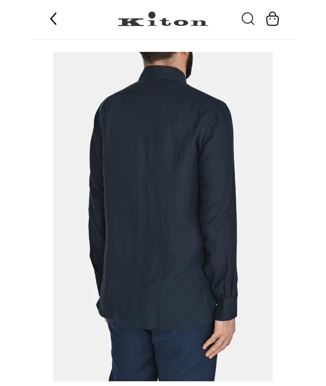 KITON Темно-синяя льняная кэжуал рубашка, фото 2