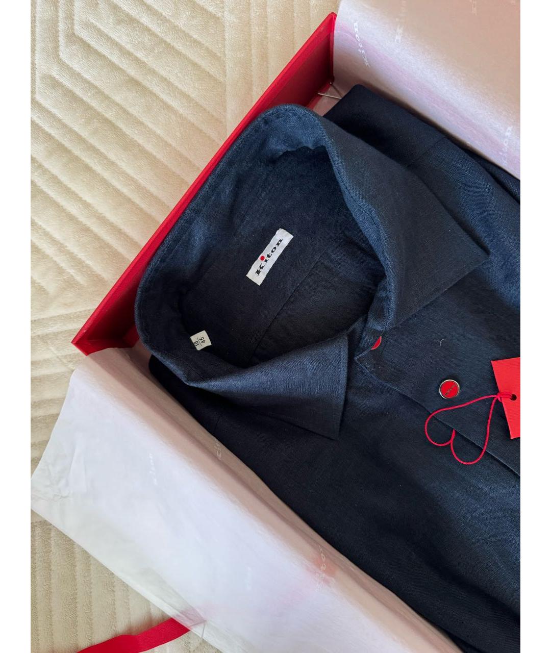 KITON Темно-синяя льняная кэжуал рубашка, фото 3