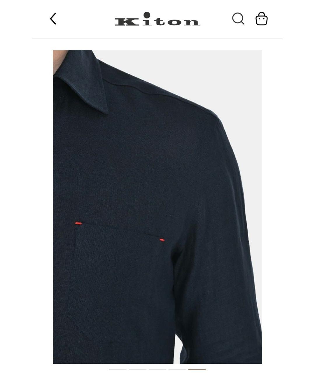 KITON Темно-синяя льняная кэжуал рубашка, фото 5