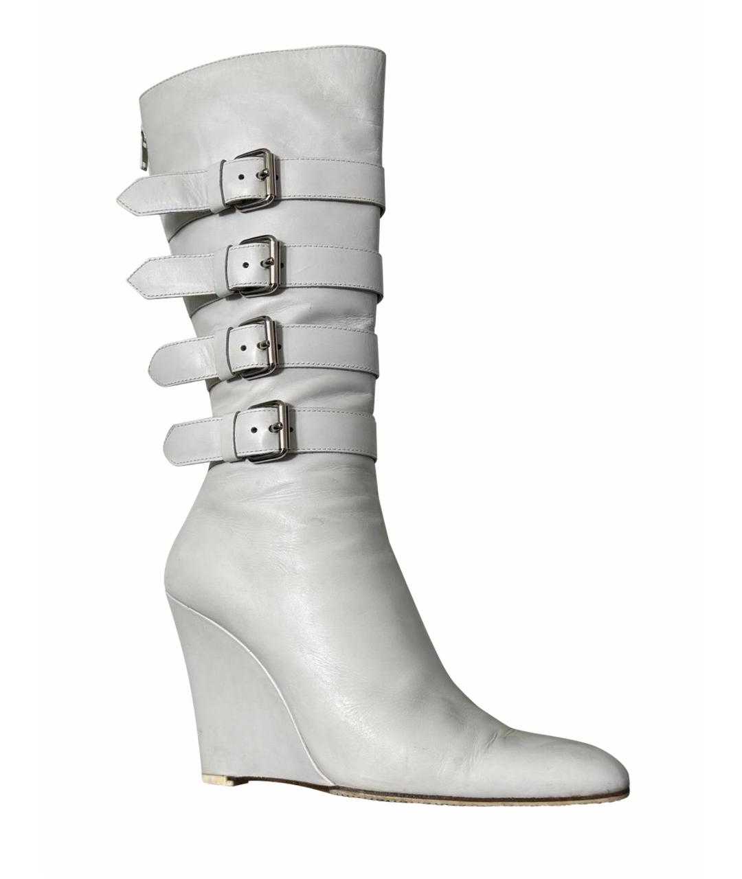 HELMUT LANG Белые кожаные полусапоги, фото 1