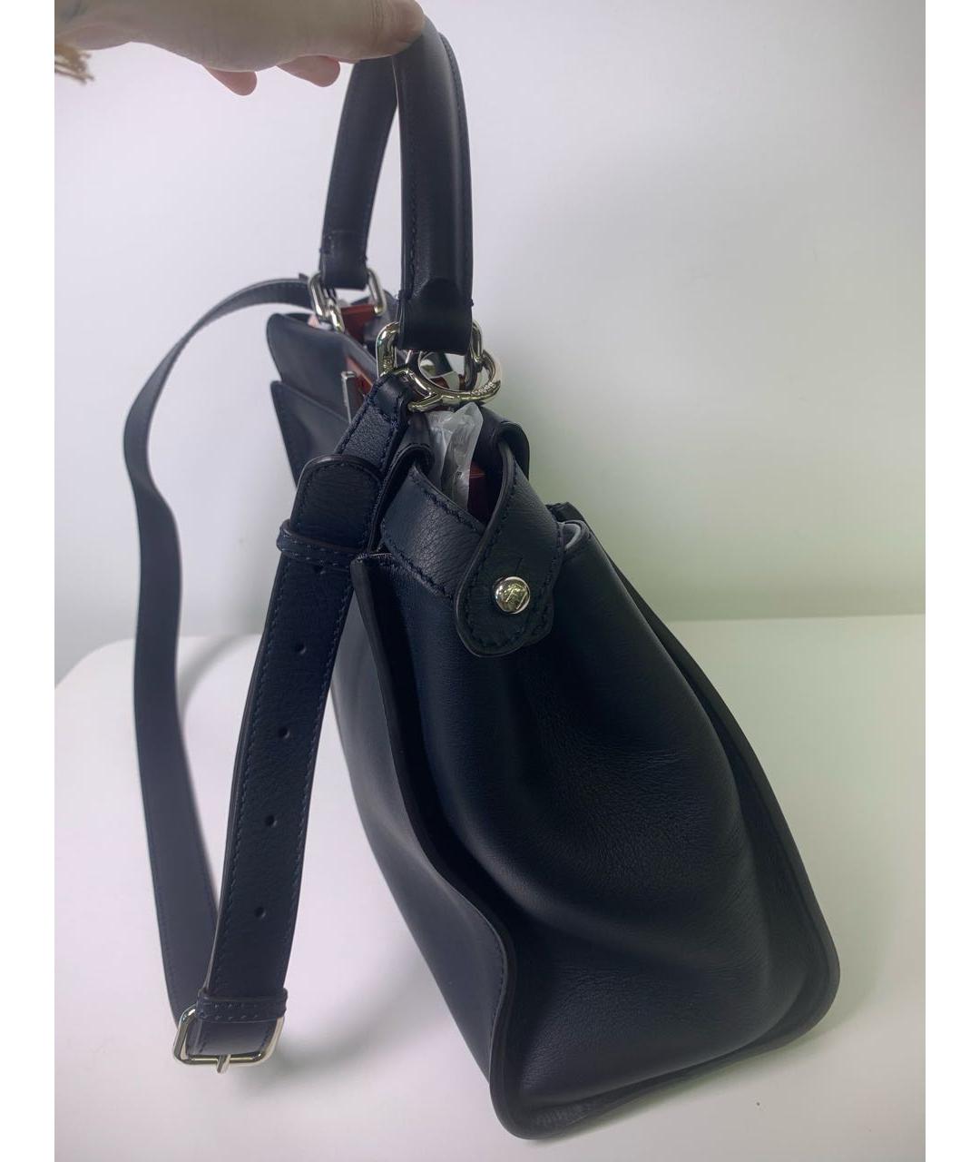 FENDI Темно-синяя кожаная сумка с короткими ручками, фото 5