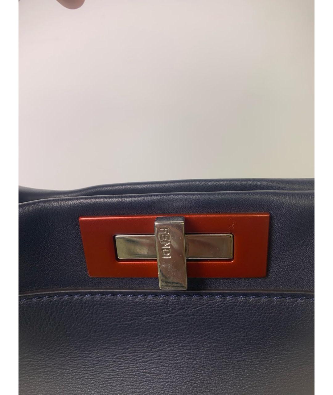 FENDI Темно-синяя кожаная сумка с короткими ручками, фото 6