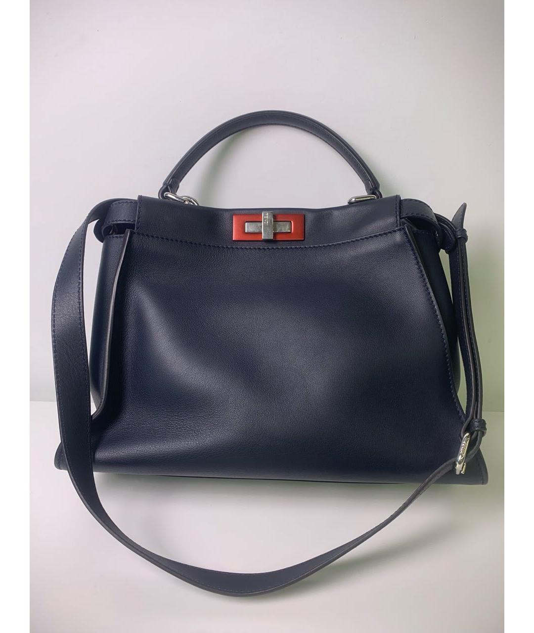 FENDI Темно-синяя кожаная сумка с короткими ручками, фото 2