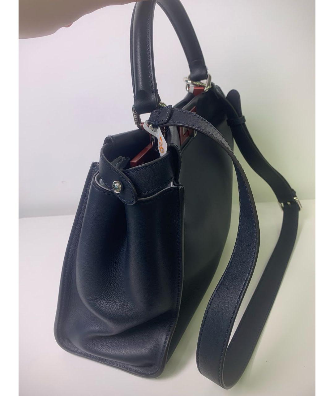 FENDI Темно-синяя кожаная сумка с короткими ручками, фото 4