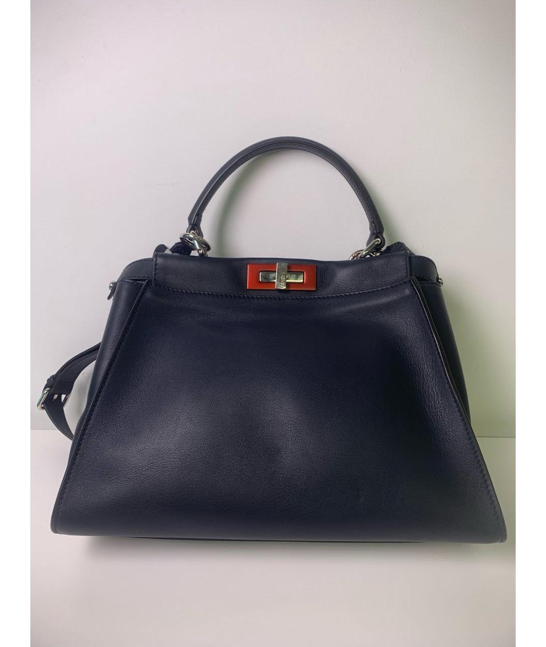 FENDI Темно-синяя кожаная сумка с короткими ручками, фото 9