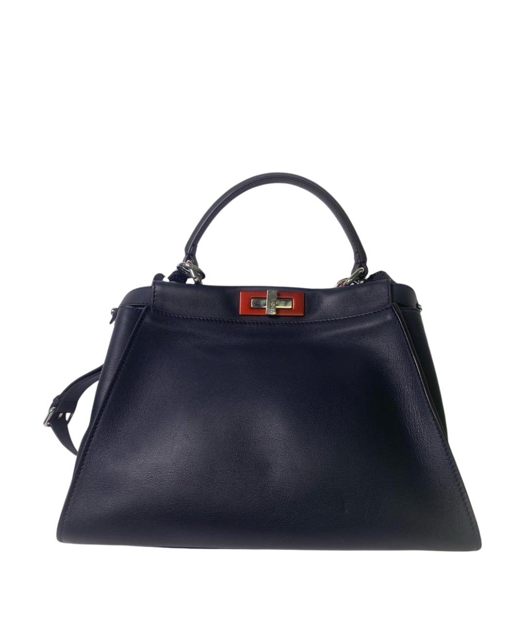 FENDI Темно-синяя кожаная сумка с короткими ручками, фото 1