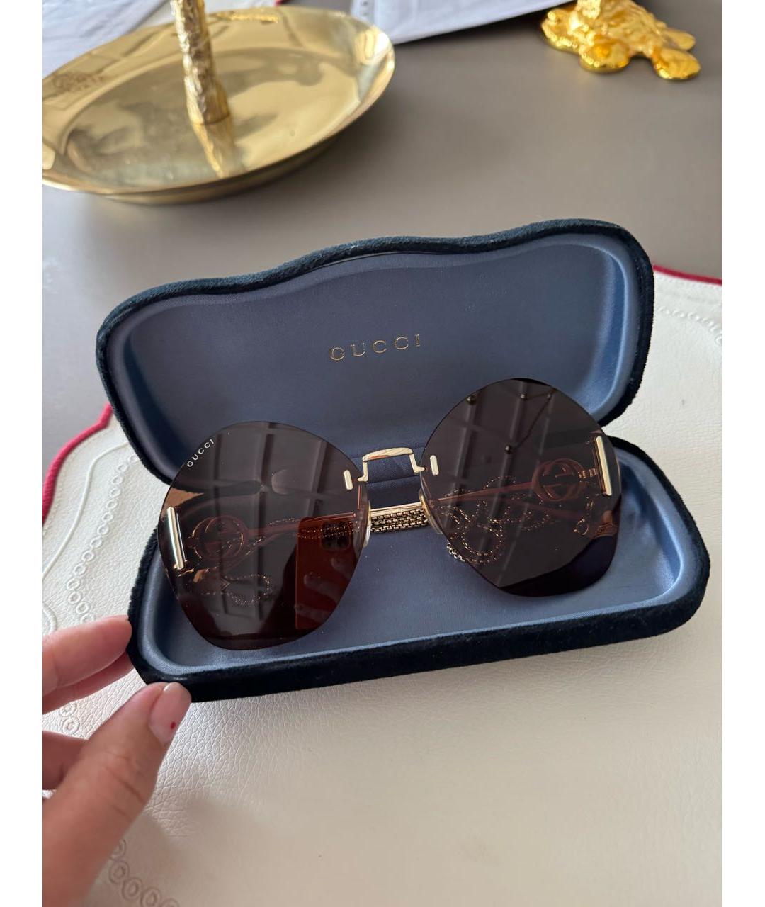 GUCCI Бежевые металлические солнцезащитные очки, фото 4