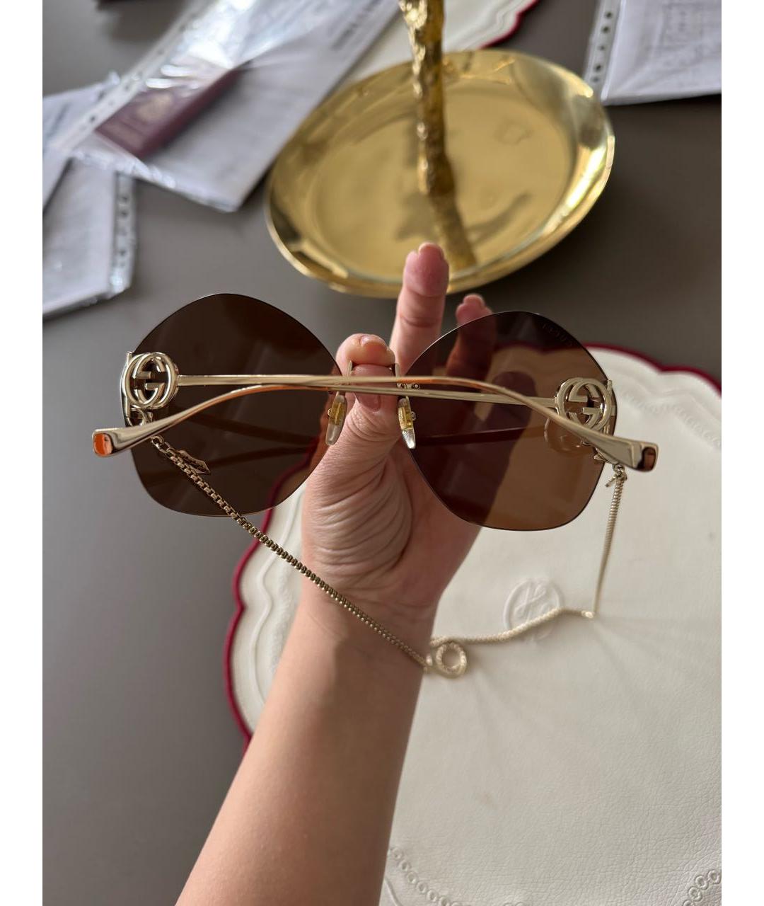 GUCCI Бежевые металлические солнцезащитные очки, фото 3