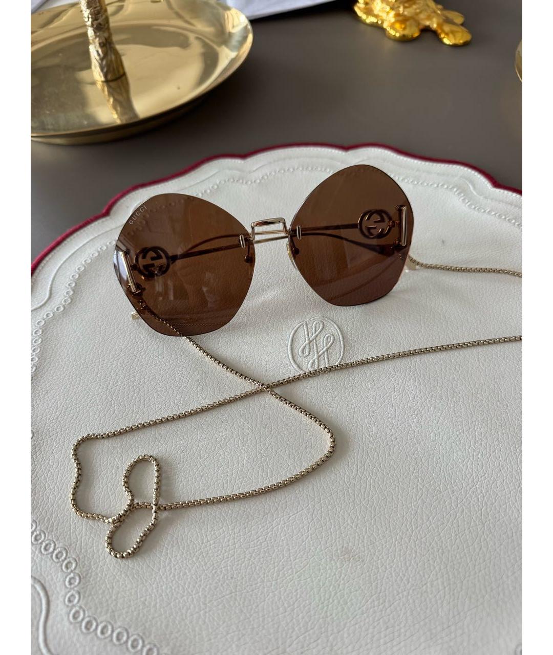GUCCI Бежевые металлические солнцезащитные очки, фото 5