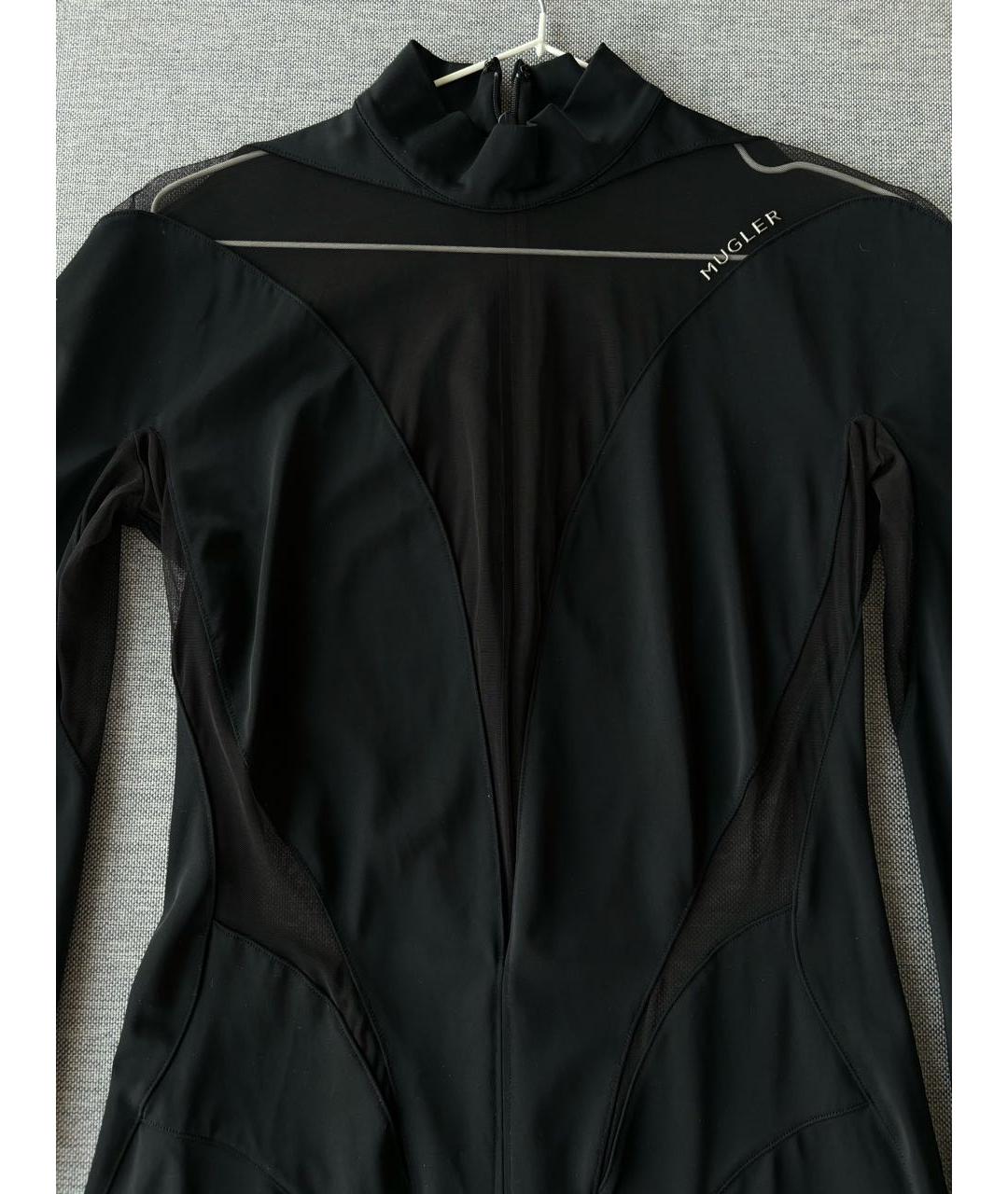 MUGLER Черное хлопко-эластановое вечернее платье, фото 4