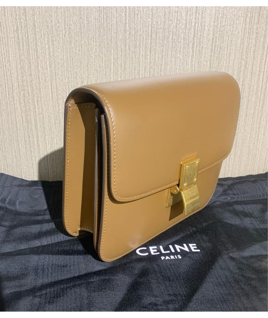 CELINE Горчичная кожаная сумка через плечо, фото 3