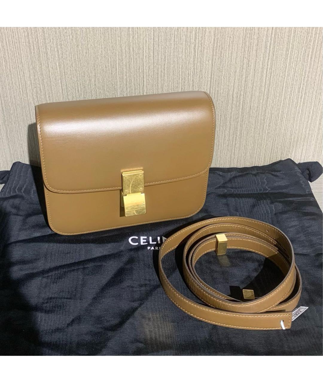 CELINE Горчичная кожаная сумка через плечо, фото 6