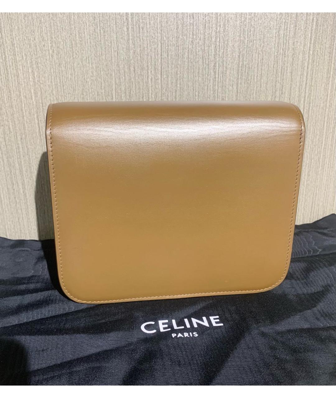 CELINE Горчичная кожаная сумка через плечо, фото 2