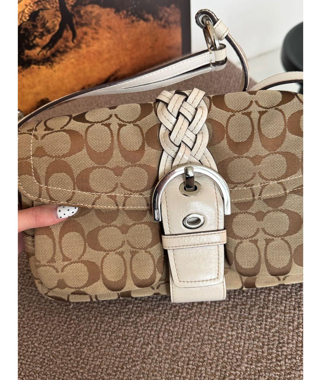 COACH Коричневая жаккардовая сумка через плечо, фото 5