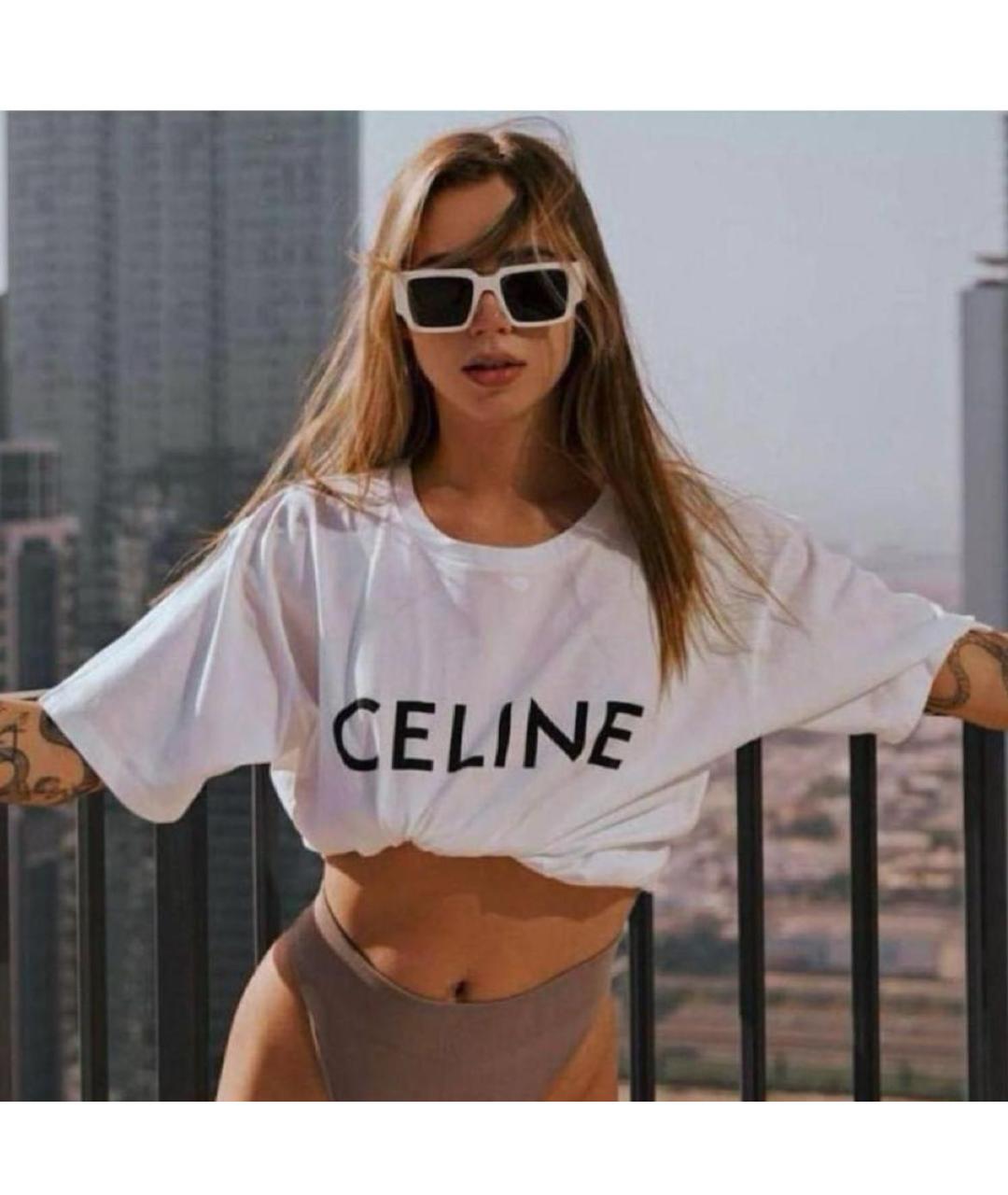 CELINE Белая хлопковая футболка, фото 3