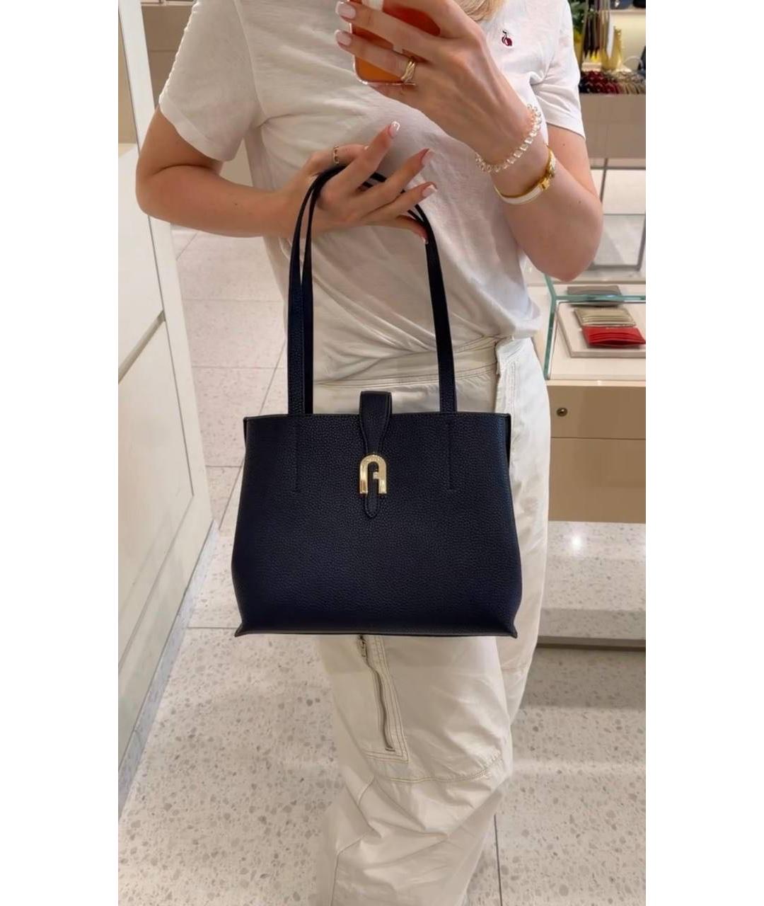 FURLA Темно-синяя кожаная сумка тоут, фото 6