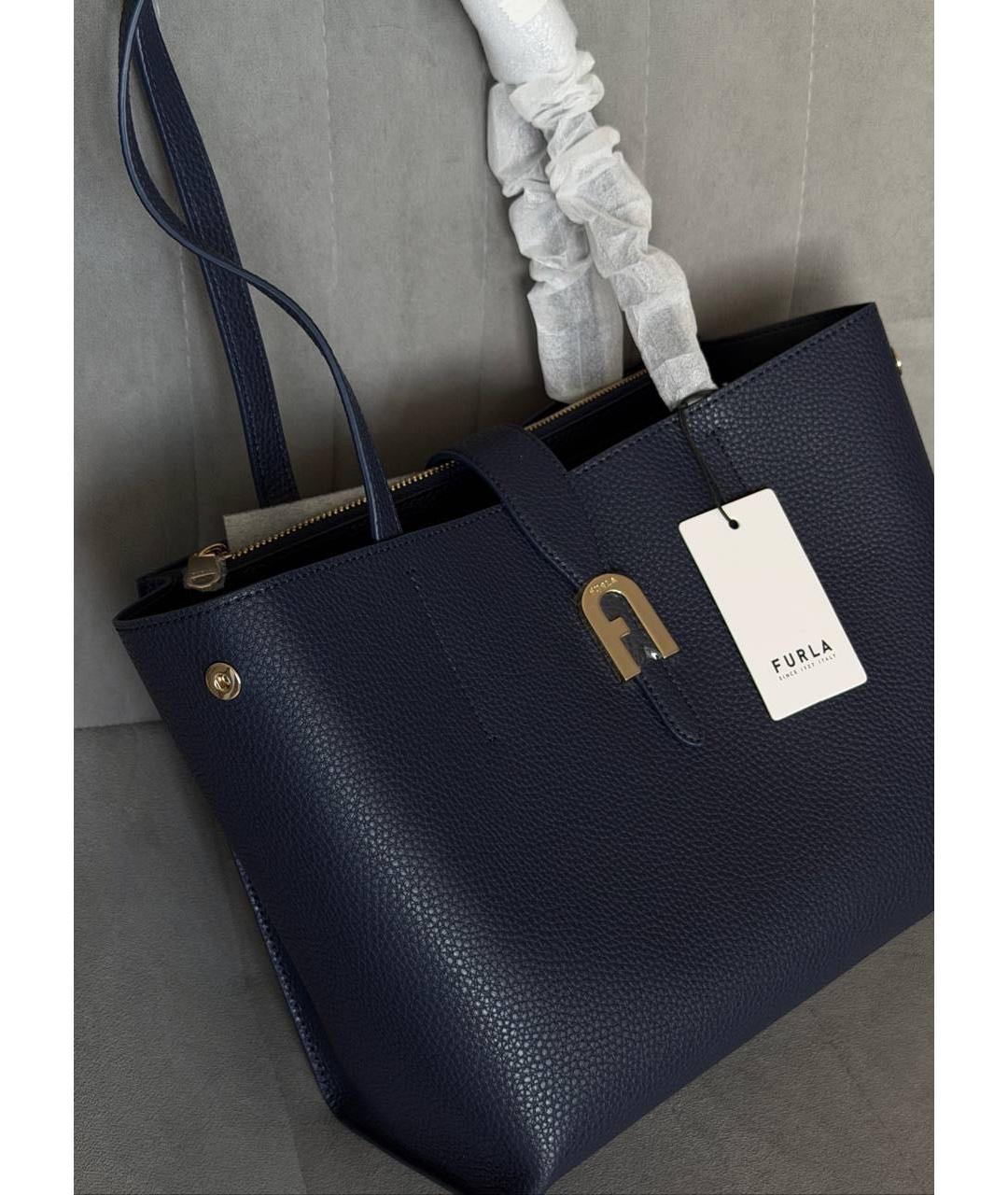 FURLA Темно-синяя кожаная сумка тоут, фото 3
