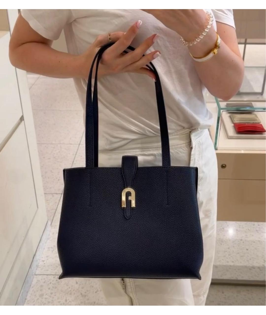 FURLA Темно-синяя кожаная сумка тоут, фото 2