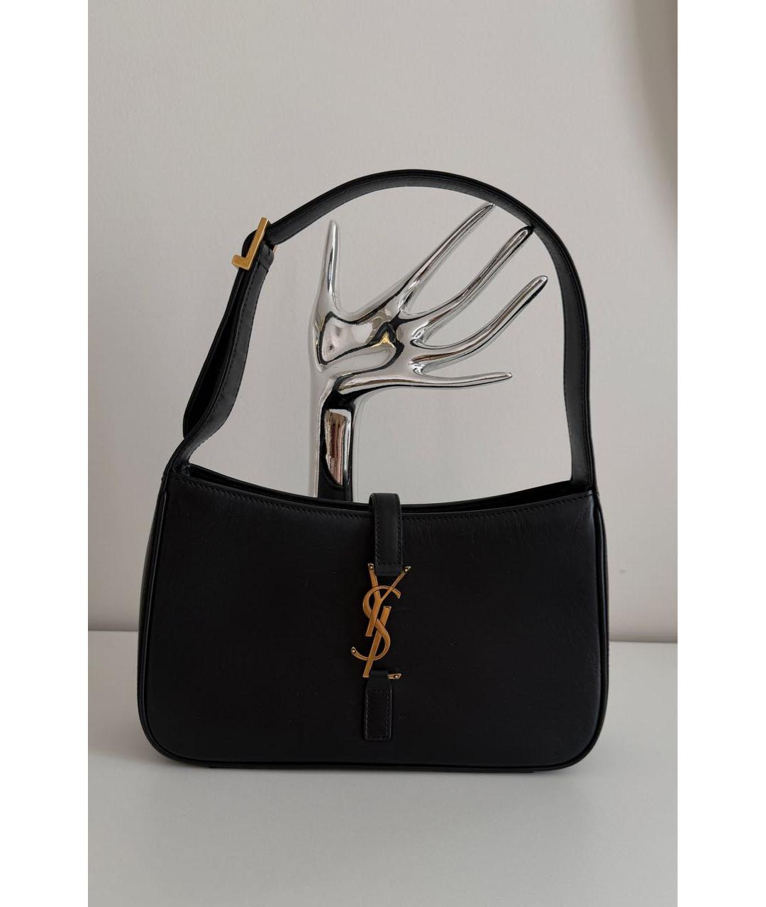 SAINT LAURENT Черная кожаная сумка с короткими ручками, фото 5