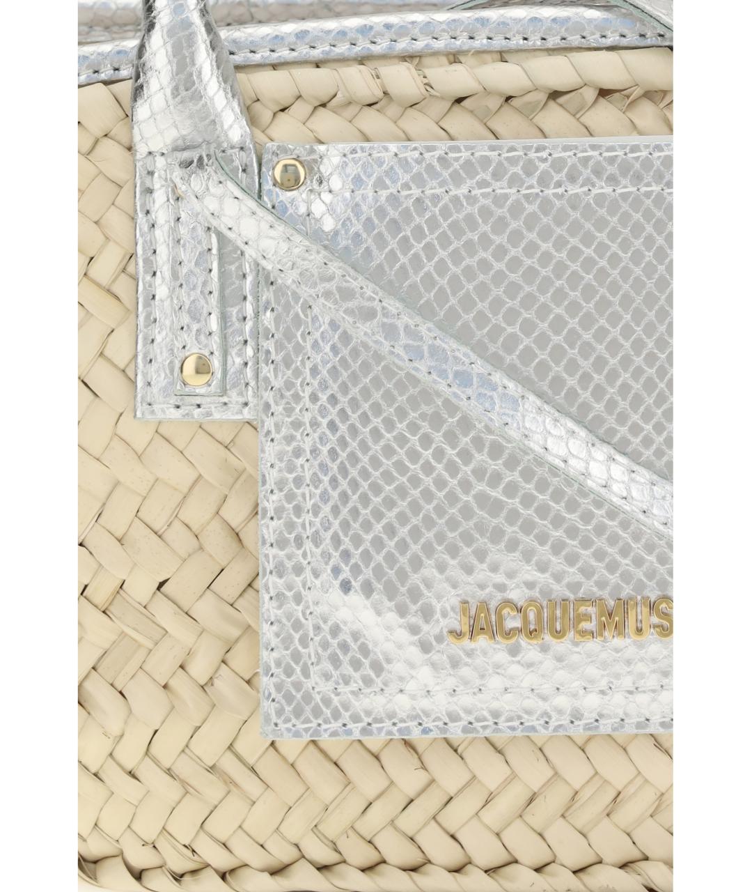 JACQUEMUS Бежевая плетеная сумка тоут, фото 4