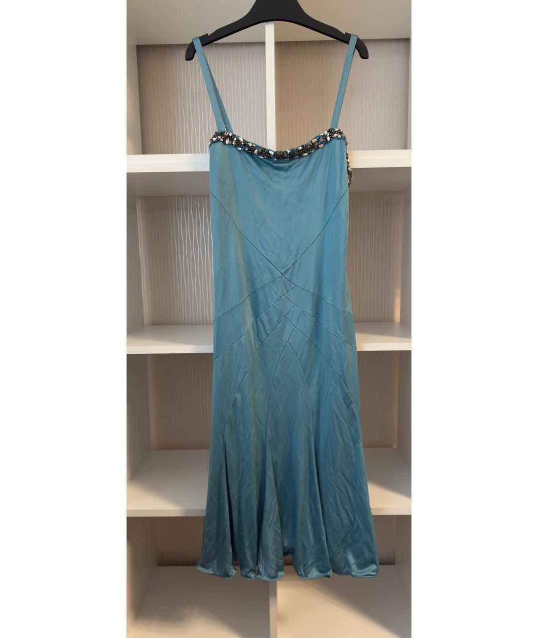 BLUMARINE Бирюзовое ацетатное коктейльное платье, фото 6