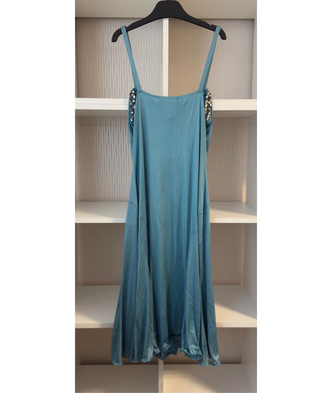 BLUMARINE Бирюзовое ацетатное коктейльное платье, фото 5