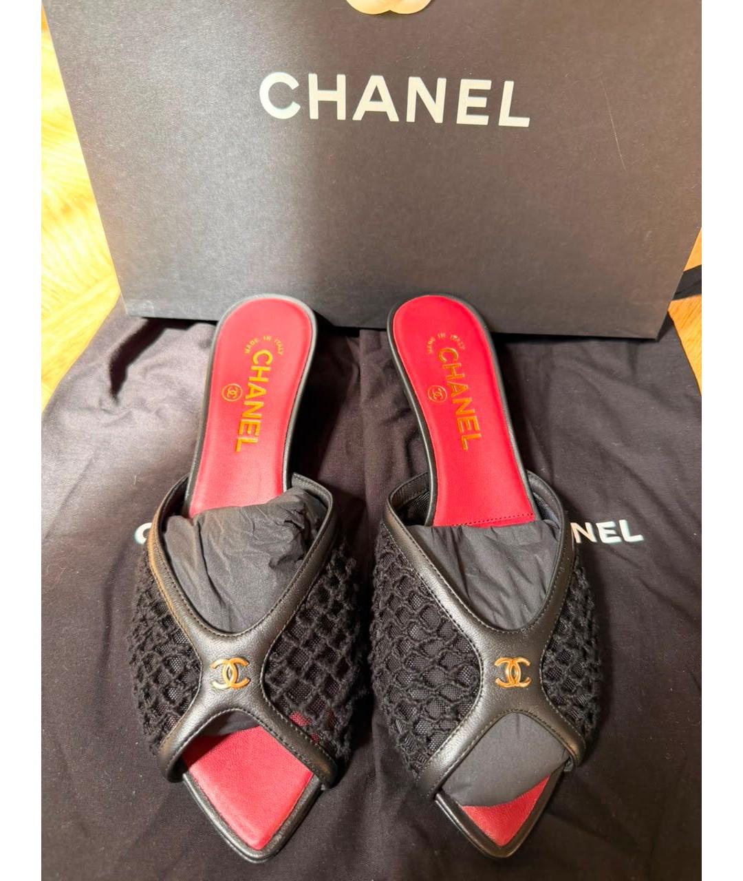 CHANEL Черные текстильные босоножки, фото 4