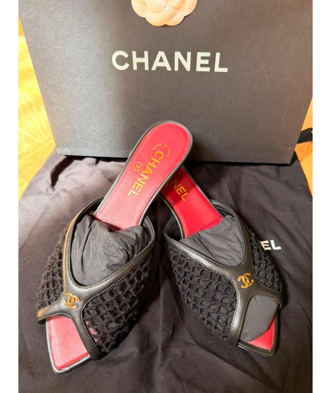 CHANEL Черные текстильные босоножки, фото 3