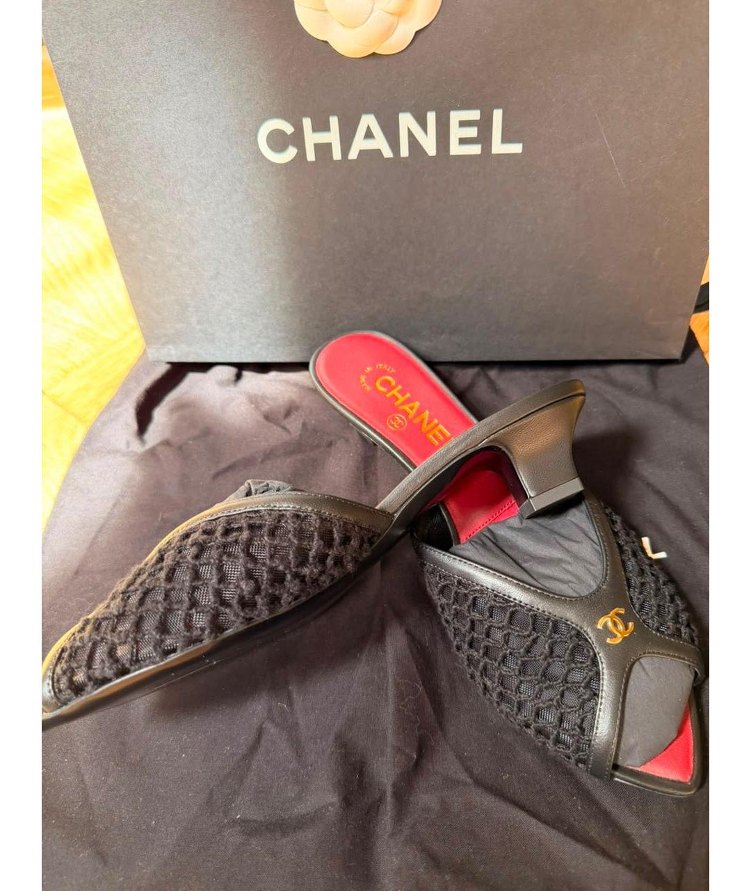 CHANEL Черные текстильные босоножки, фото 5