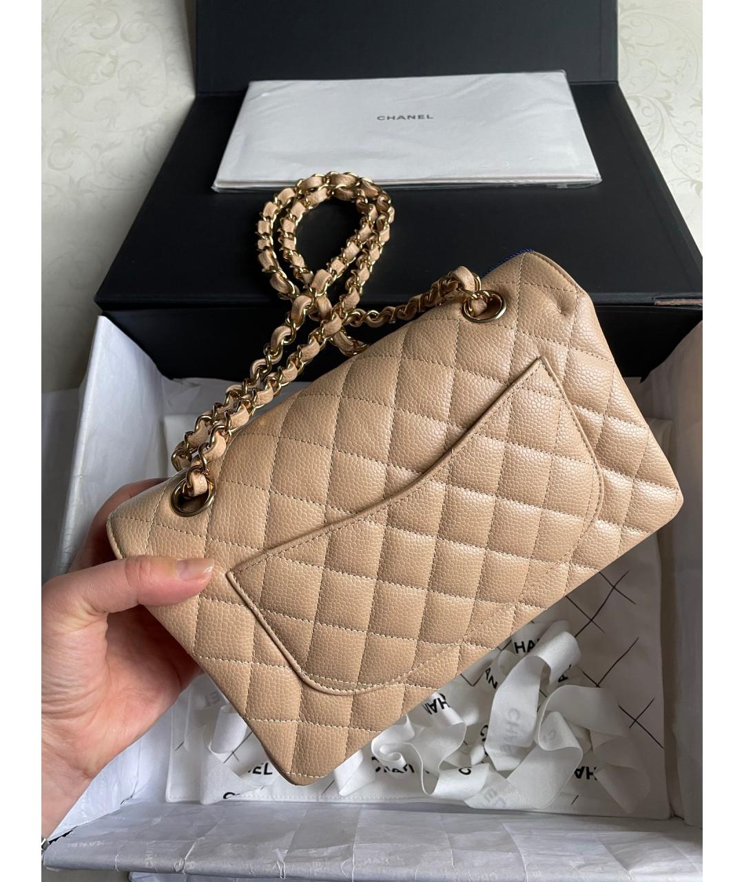 CHANEL Бежевая кожаная сумка через плечо, фото 3