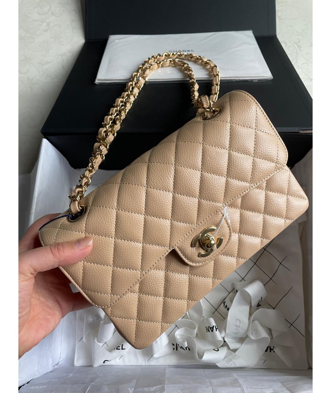 CHANEL Бежевая кожаная сумка через плечо, фото 7