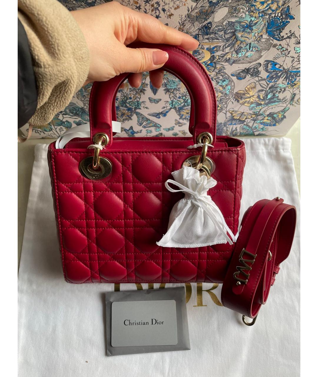 CHRISTIAN DIOR Красная кожаная сумка тоут, фото 7
