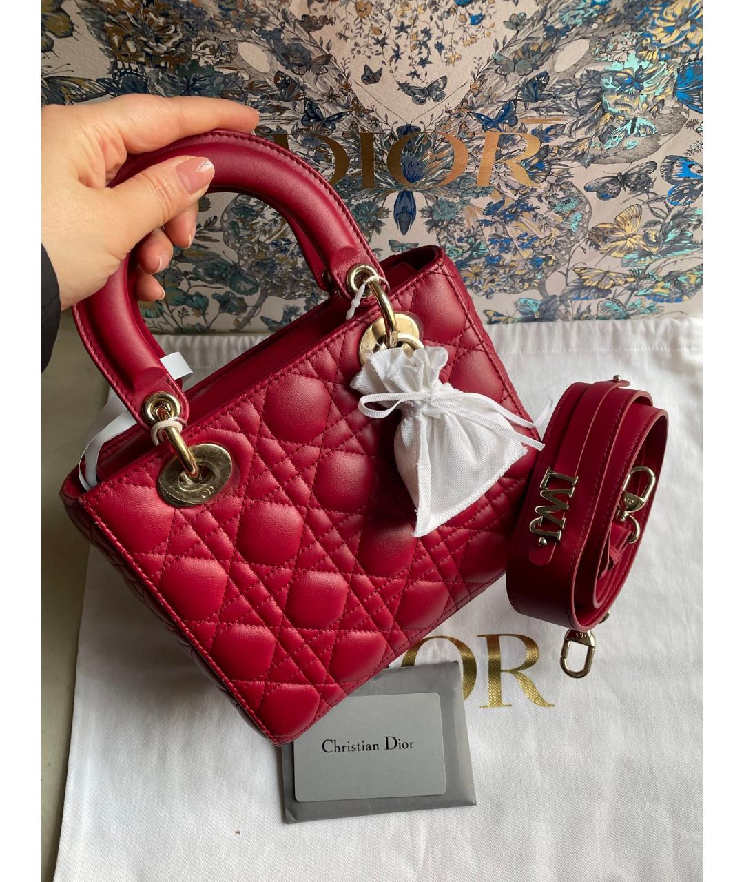 CHRISTIAN DIOR Красная кожаная сумка тоут, фото 2