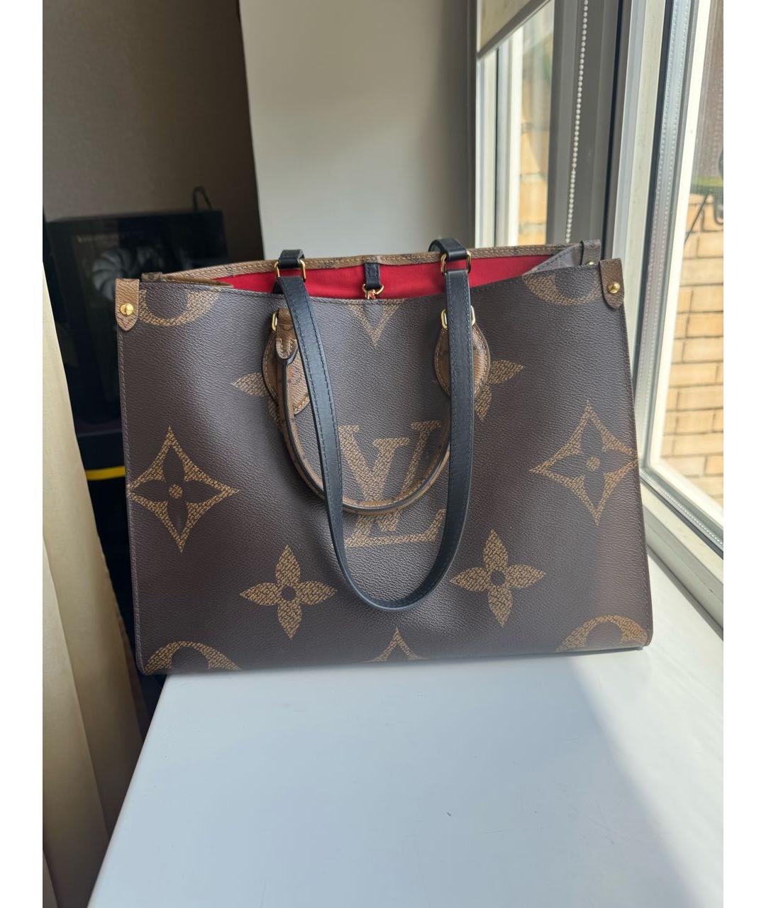 LOUIS VUITTON Коричневая кожаная сумка тоут, фото 3