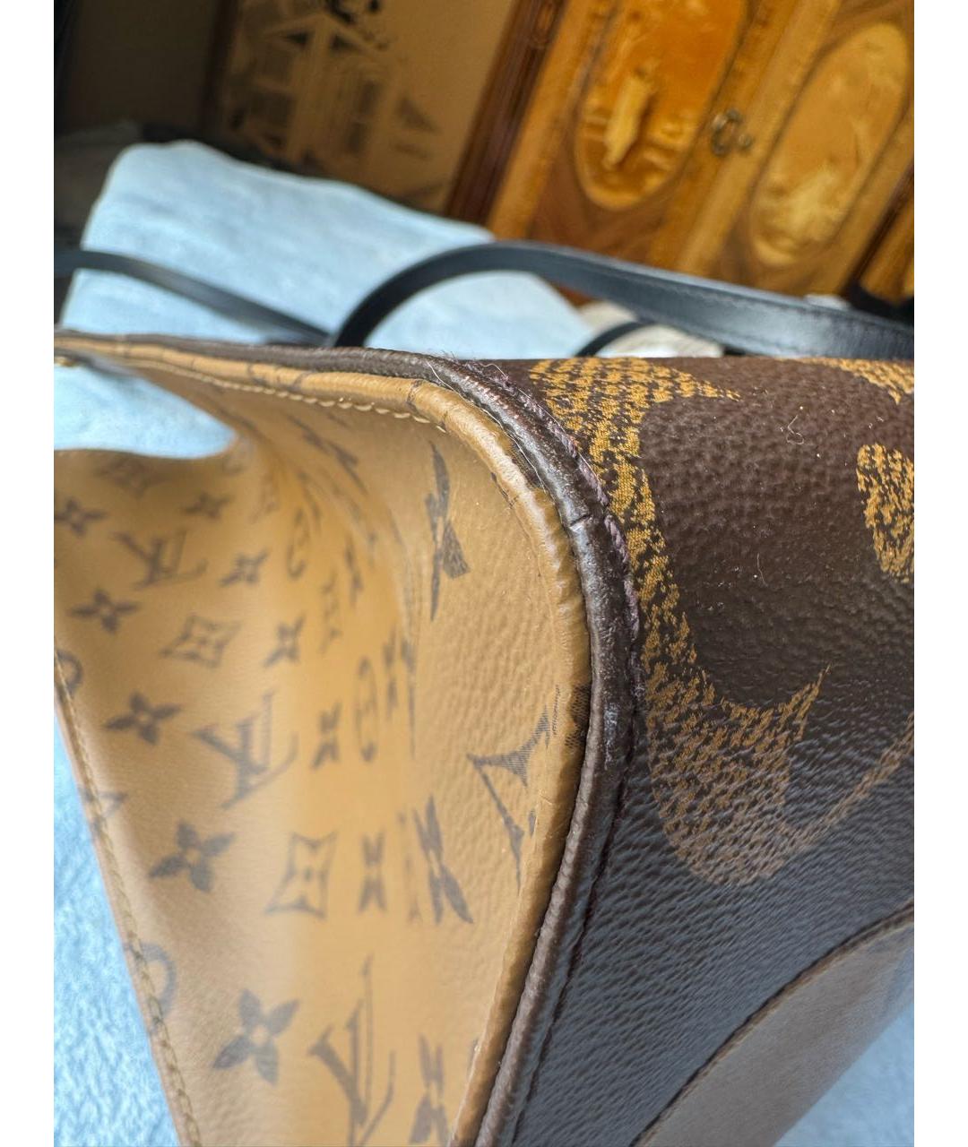 LOUIS VUITTON Коричневая кожаная сумка тоут, фото 8