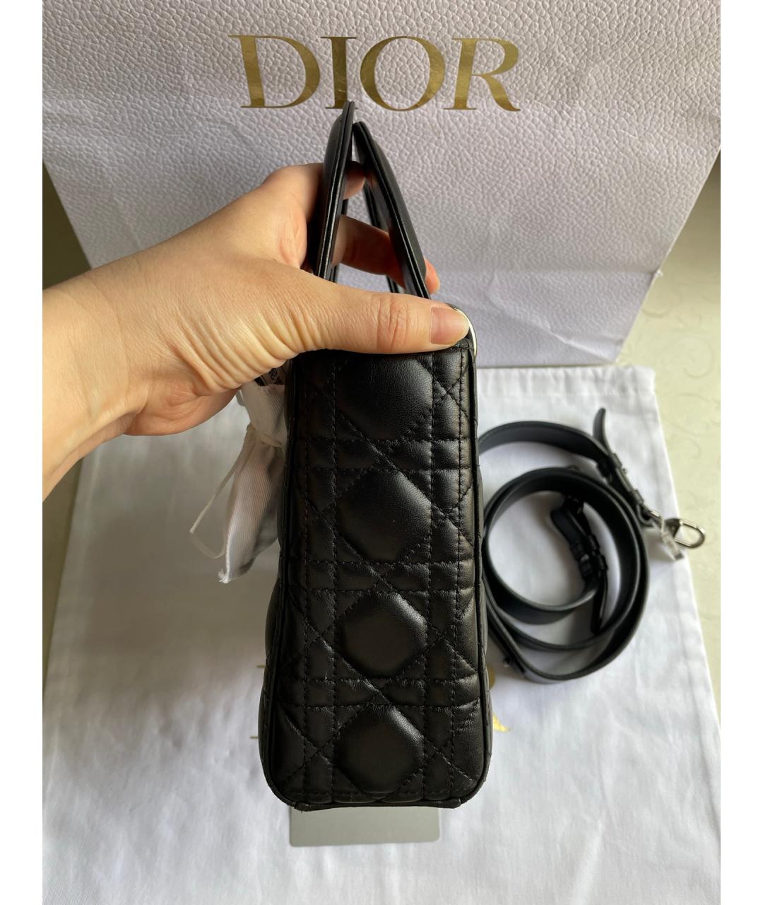 CHRISTIAN DIOR Черная кожаная сумка тоут, фото 4