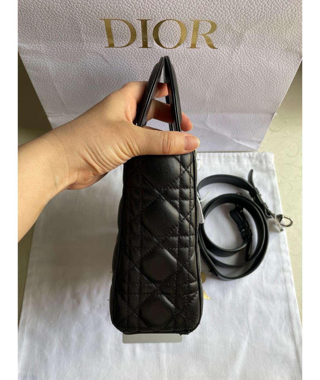 CHRISTIAN DIOR Черная кожаная сумка тоут, фото 5