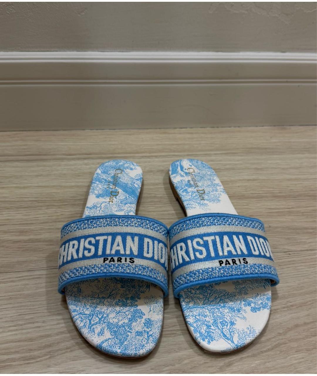 CHRISTIAN DIOR Голубые текстильные шлепанцы, фото 2
