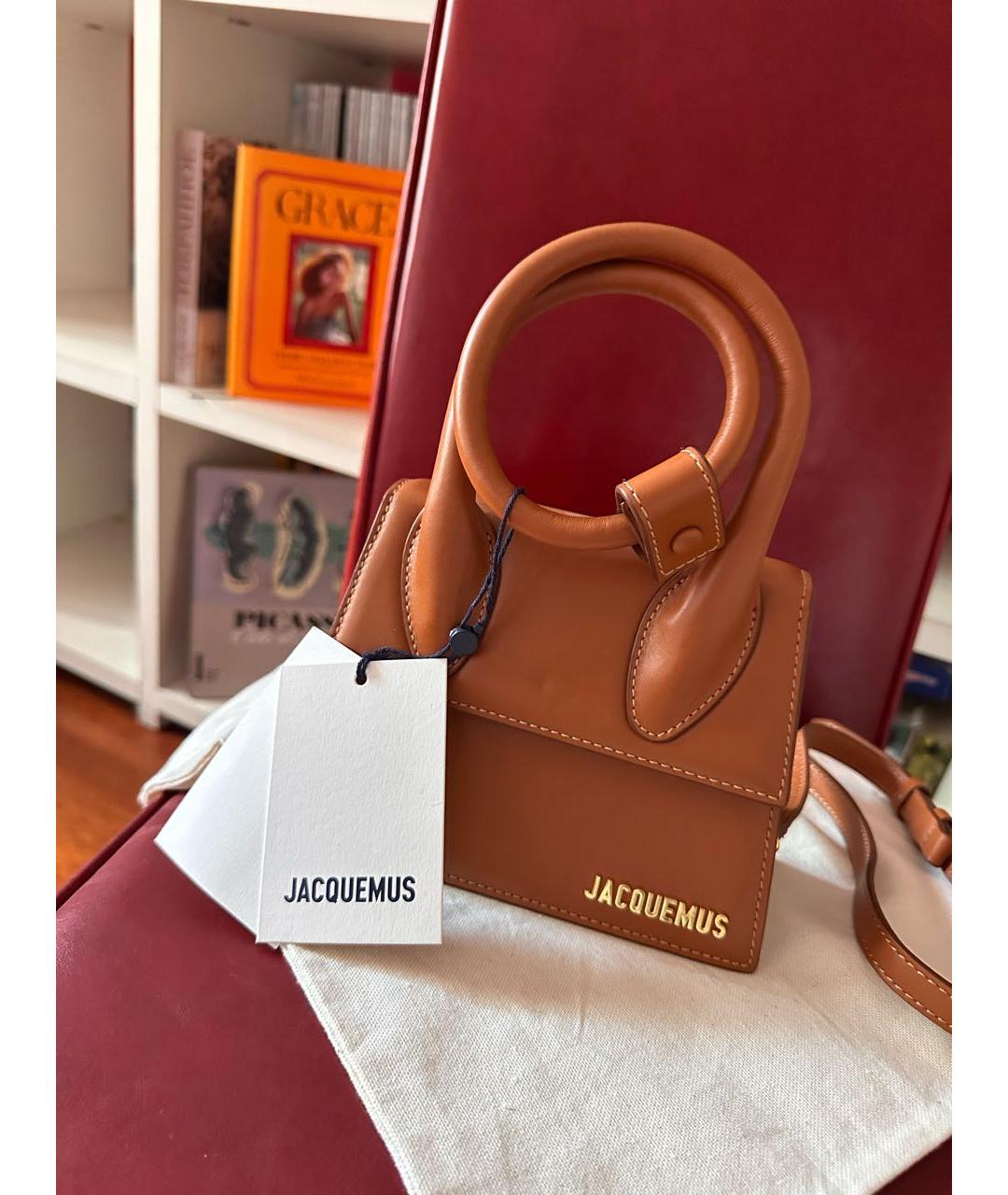 JACQUEMUS Коричневая кожаная сумка с короткими ручками, фото 2