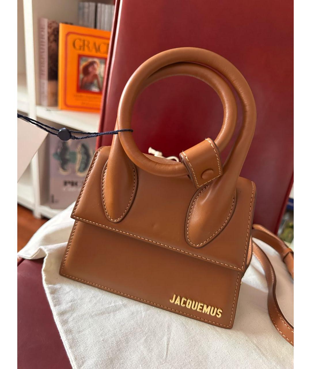 JACQUEMUS Коричневая кожаная сумка с короткими ручками, фото 9