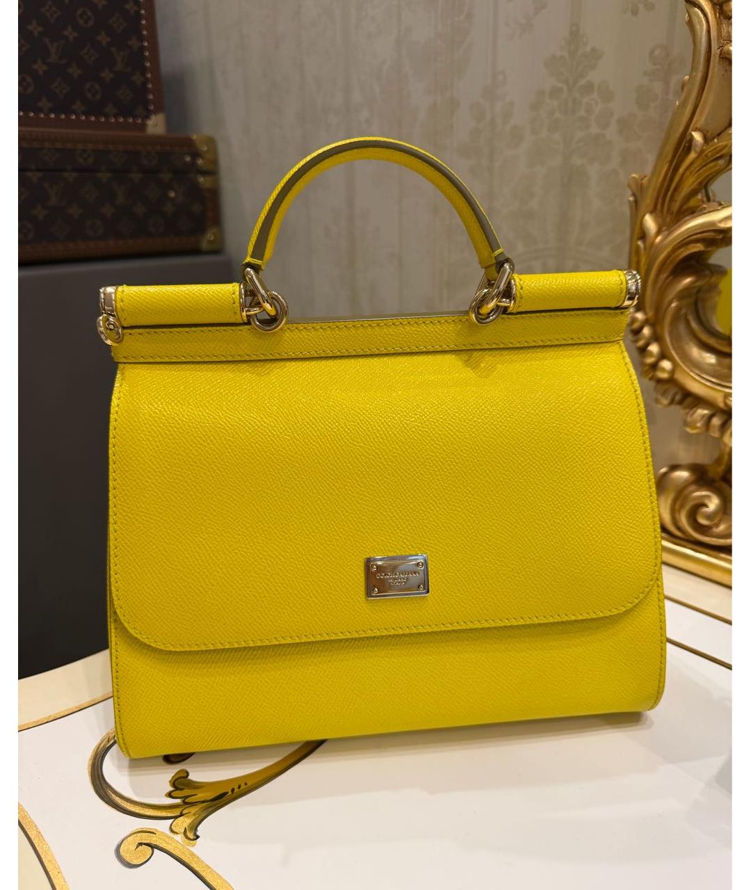 DOLCE&GABBANA Желтая кожаная сумка с короткими ручками, фото 6