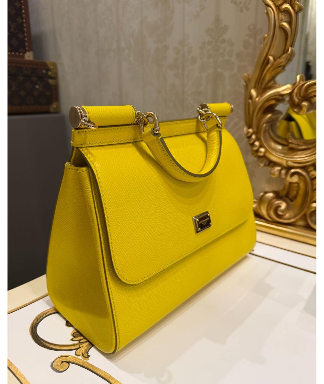DOLCE&GABBANA Желтая кожаная сумка с короткими ручками, фото 2