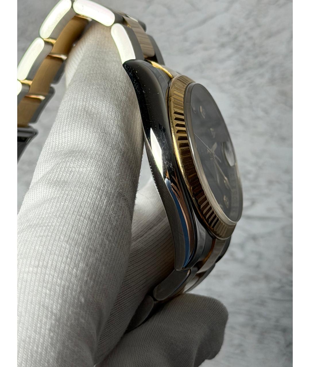 ROLEX Черные часы из желтого золота, фото 4