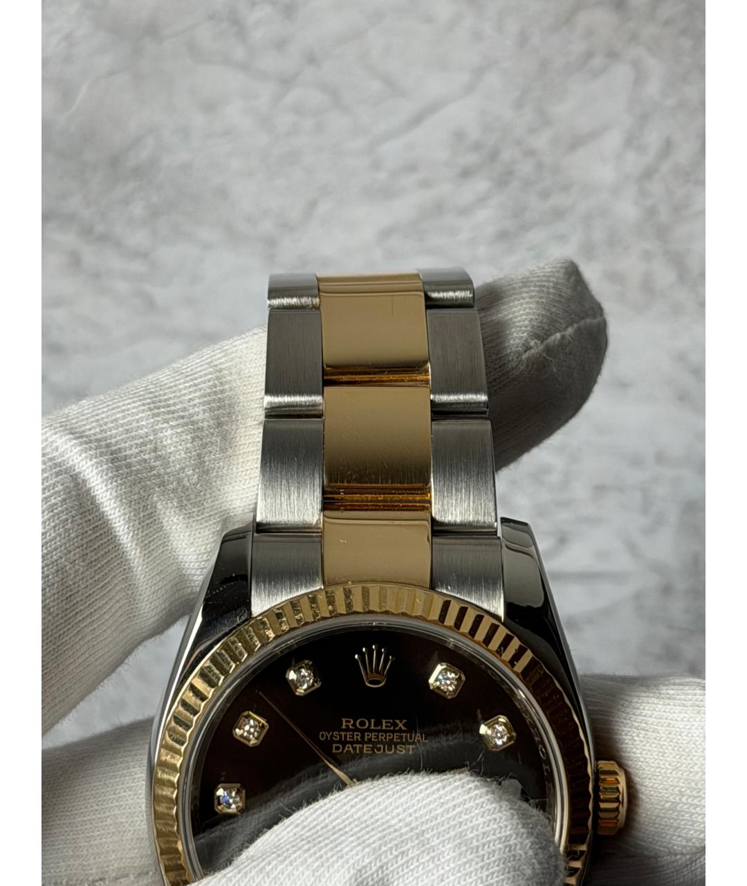 ROLEX Черные часы из желтого золота, фото 5