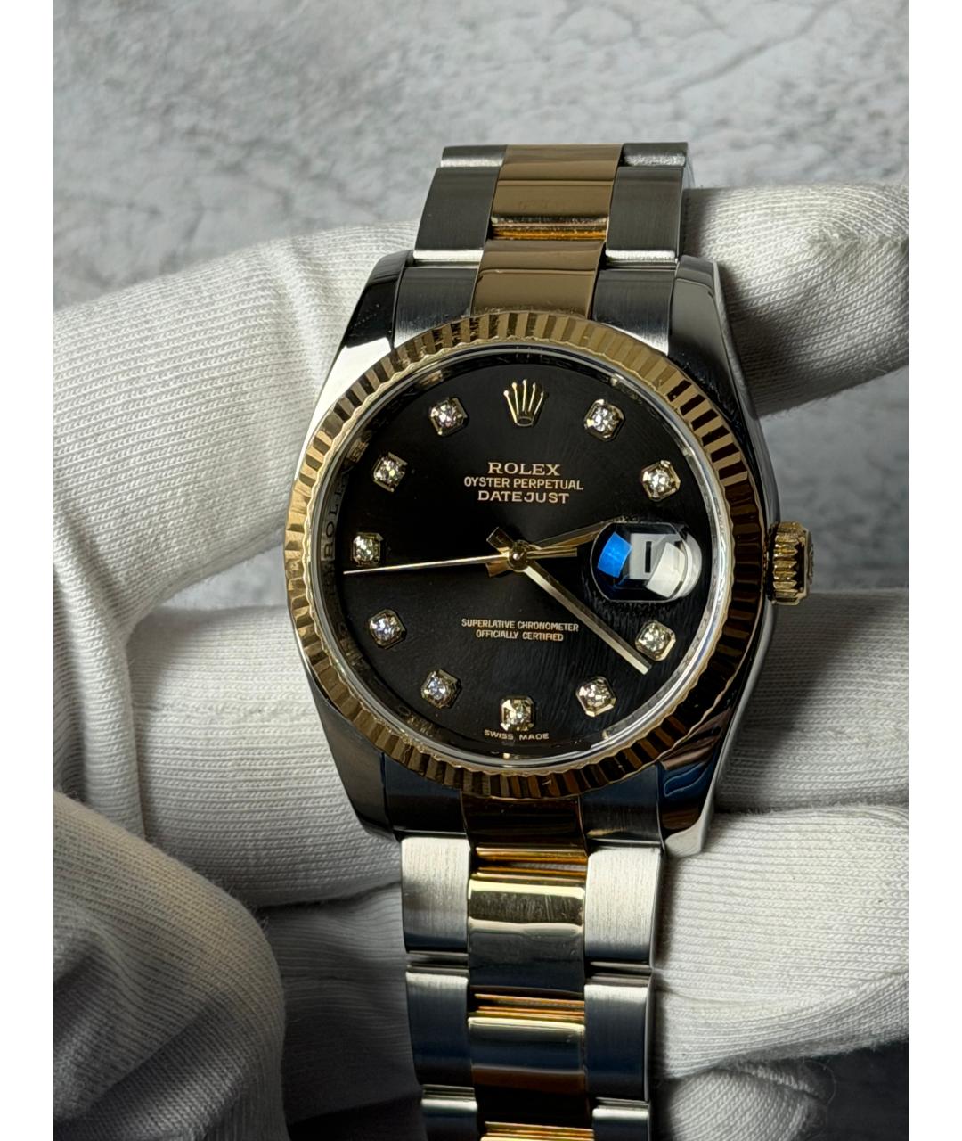 ROLEX Черные часы из желтого золота, фото 2