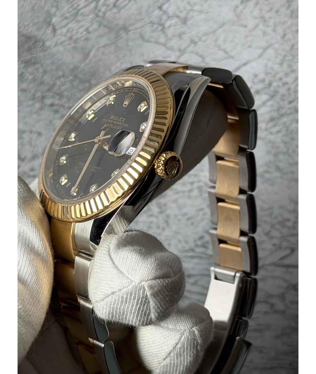 ROLEX Черные часы из желтого золота, фото 4