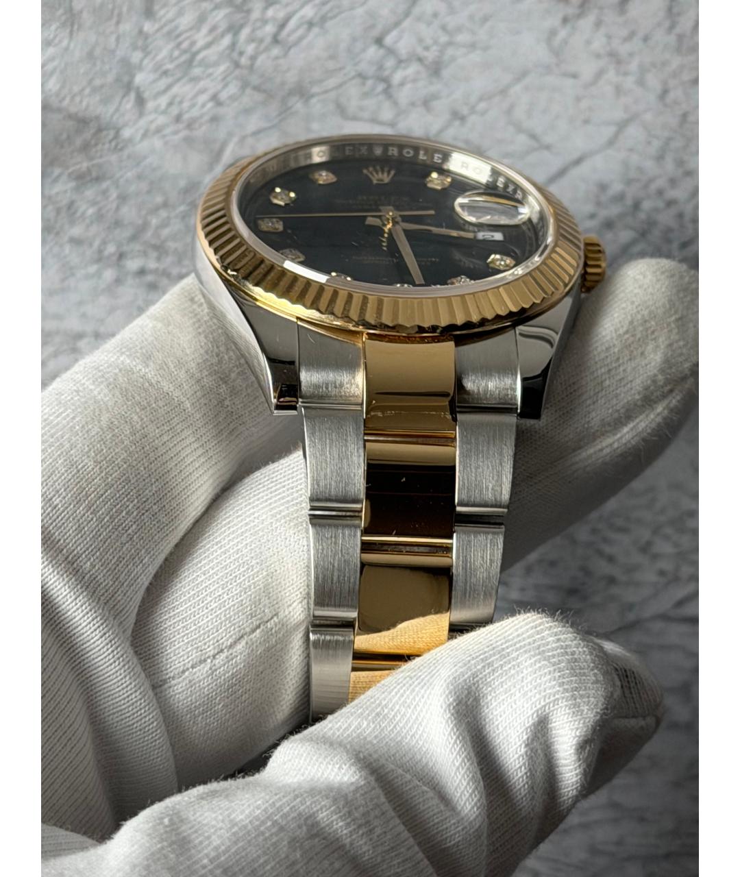 ROLEX Черные часы из желтого золота, фото 6