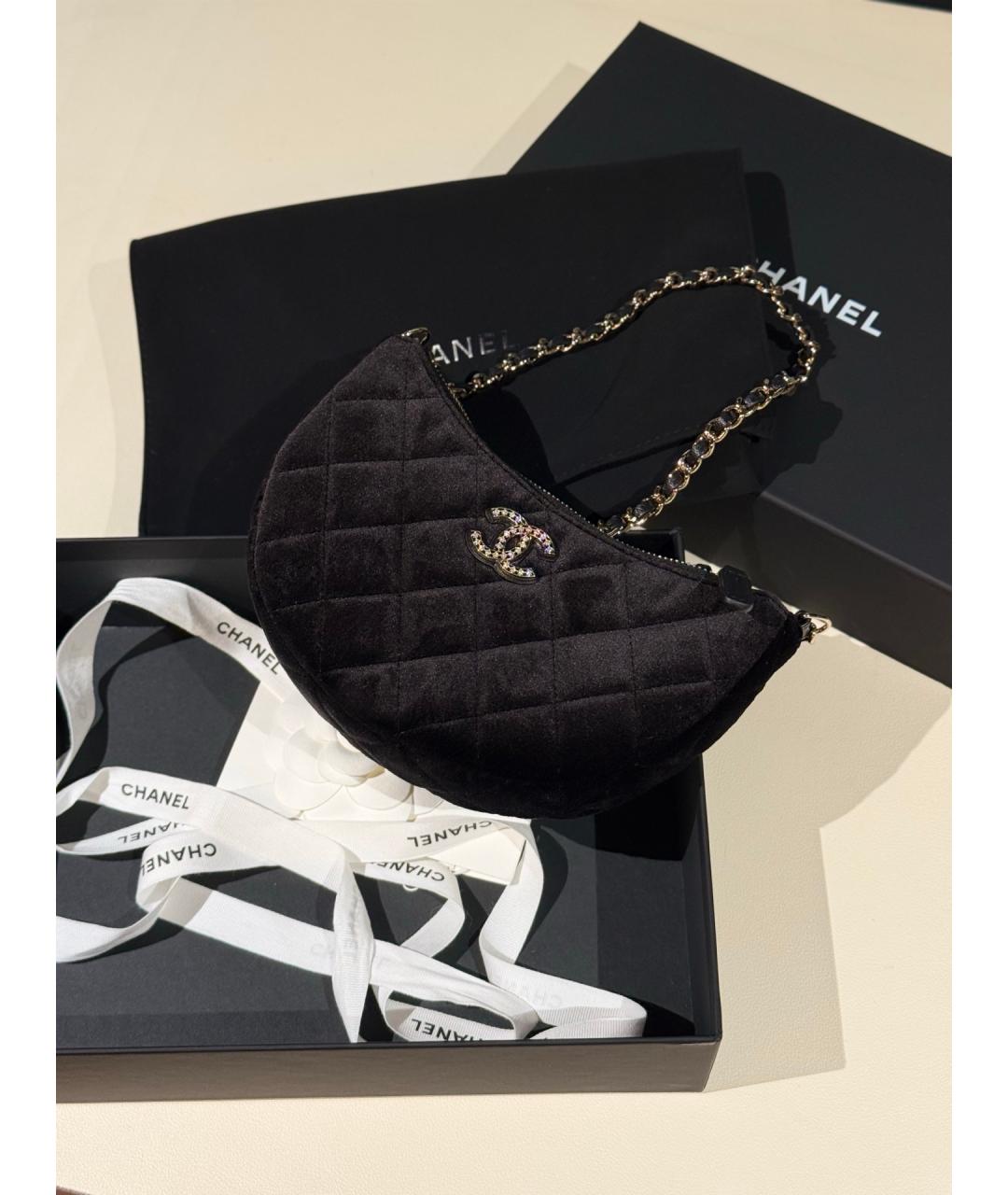 CHANEL Черная бархатная сумка через плечо, фото 2