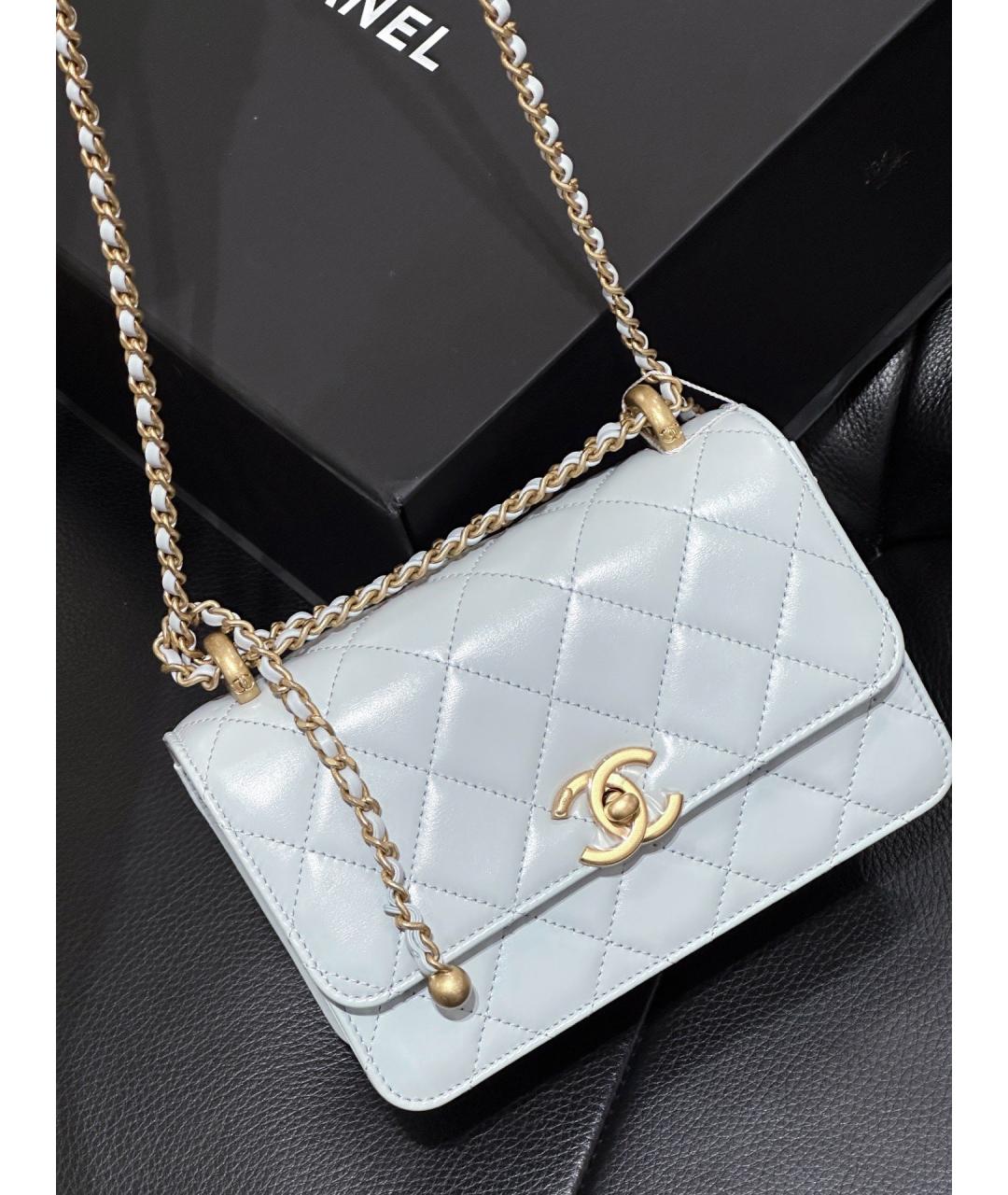 CHANEL Голубая кожаная сумка через плечо, фото 3