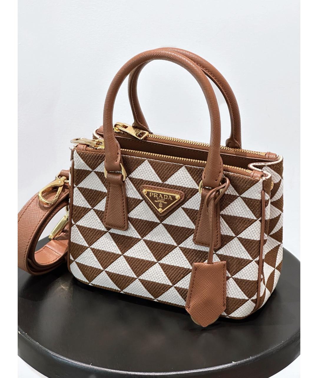 PRADA Коричневая жаккардовая сумка тоут, фото 3